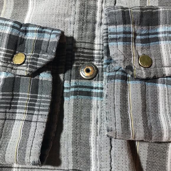 Prana Med lined grey plaid metal snap closure flannel organic cotton broken in - Picture 8 of 12